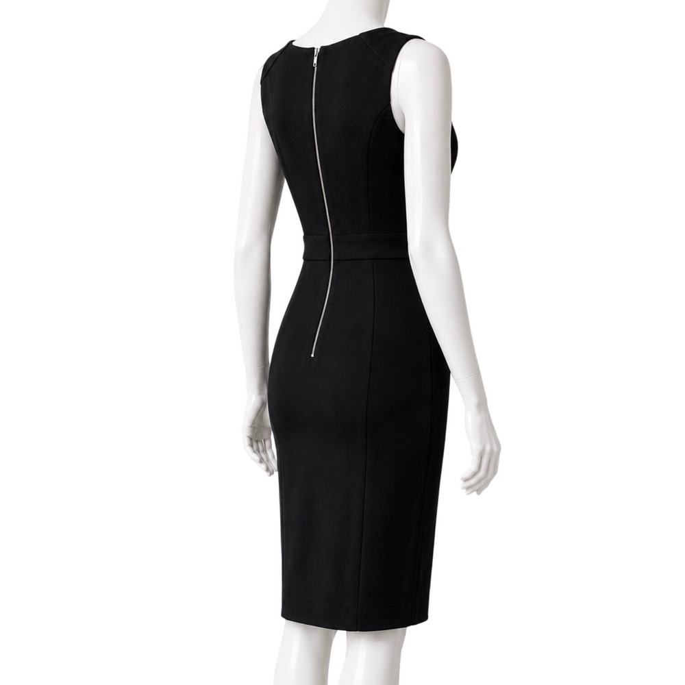 WHBM Black LBD Stretch Bodycon Thick Ponte Lined Midi Sheath Dress | Sz 6
